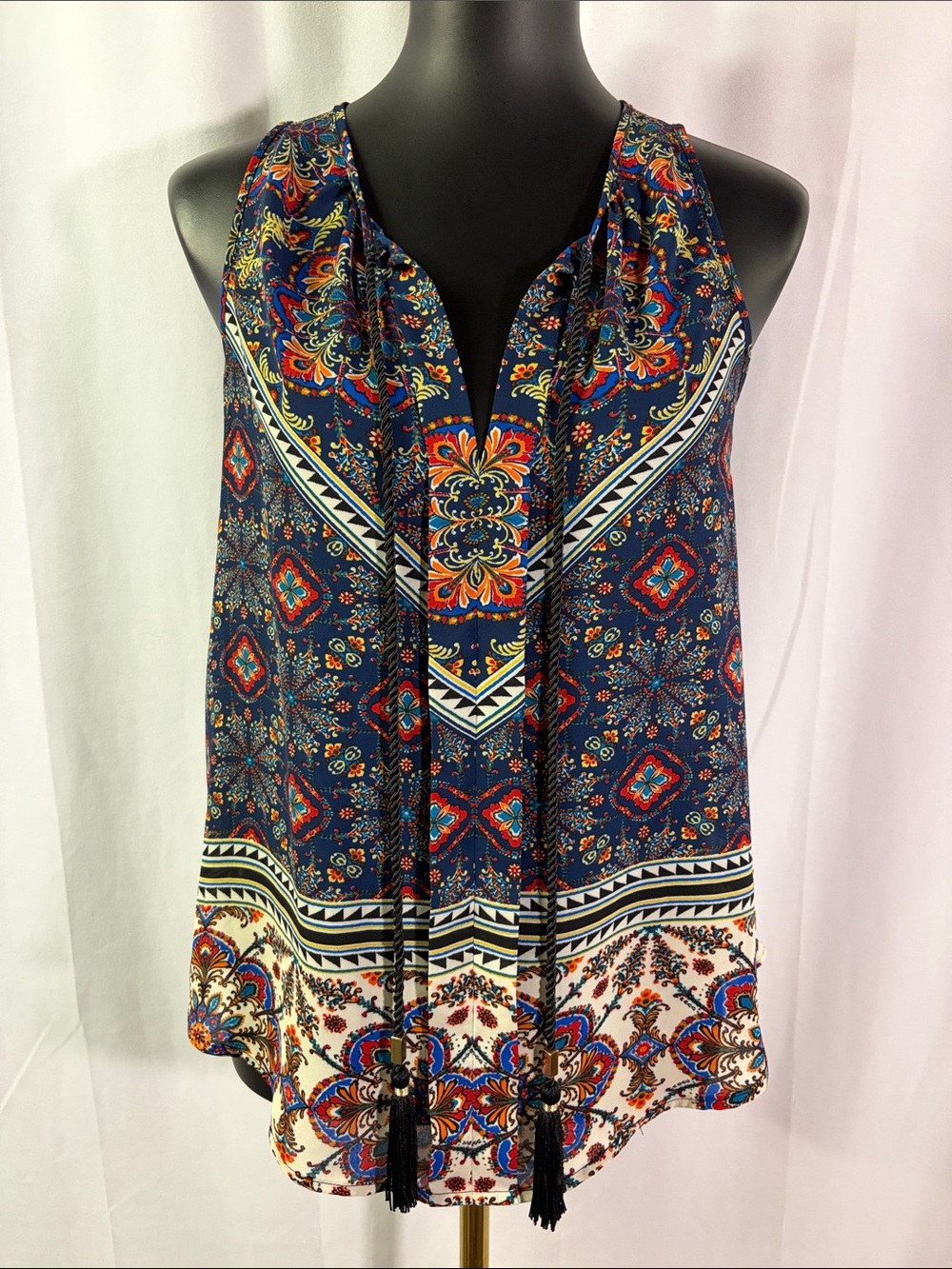 Meraki Multicolor Boho Print Sleeveless V-Neck Blouse